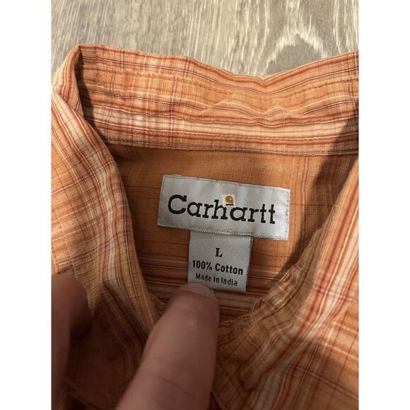 Carhartt Mens Button Down Shirt - Casual Outdoors Work Wear Orange - Large - Picture 5 of 7